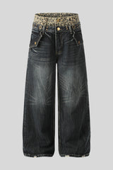 Leopard Double Waist Wide Leg Jeans
