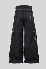 White Thorn Embroidered Wide Leg Jeans
