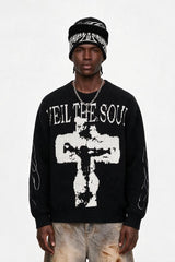 Cross Typography Jacquard Relaxed Sweater
