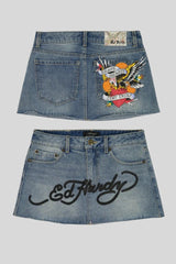 Painted Graphic High Rise Denim Mini Skirt