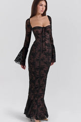 Sexy Square Collar Long Sleeve Maxi Dress