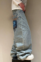 Graffiti Letter Embroidered Straight Leg Jeans