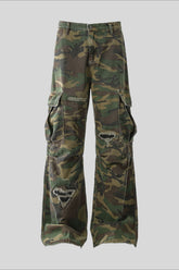 Distressed Camo Straight Leg Cargo Pants