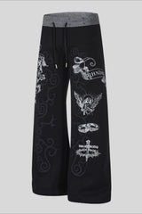 Rhinestone Graphic Patch Wide Leg Sweatpants