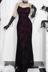 Cowl Neck Backless Spider Gothic Dress