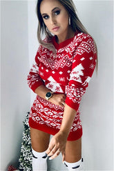 Knit Christmas Print Long Sleeve Bodycon Mini Dress