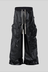 Coated Layered Pocket Flared Cargo Pants