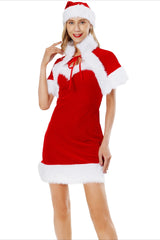 Christmas Fuzzy Cape Tie Waist Sweet Party Dress