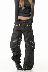 Studded Pocket Wide Leg Cargo Pants