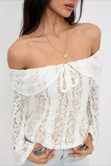 Off Shoulder Lace Patchwork Bodycon Long Sleeve Tee