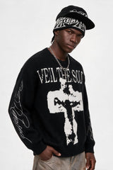 Cross Typography Jacquard Relaxed Sweater