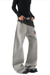 Red Script Double Waist Flared Jeans