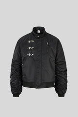 Detachable Fur Hood Ruched Sleeve Coat