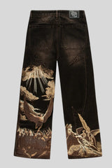 Eagle Angel Embroidered Wide Leg Jeans
