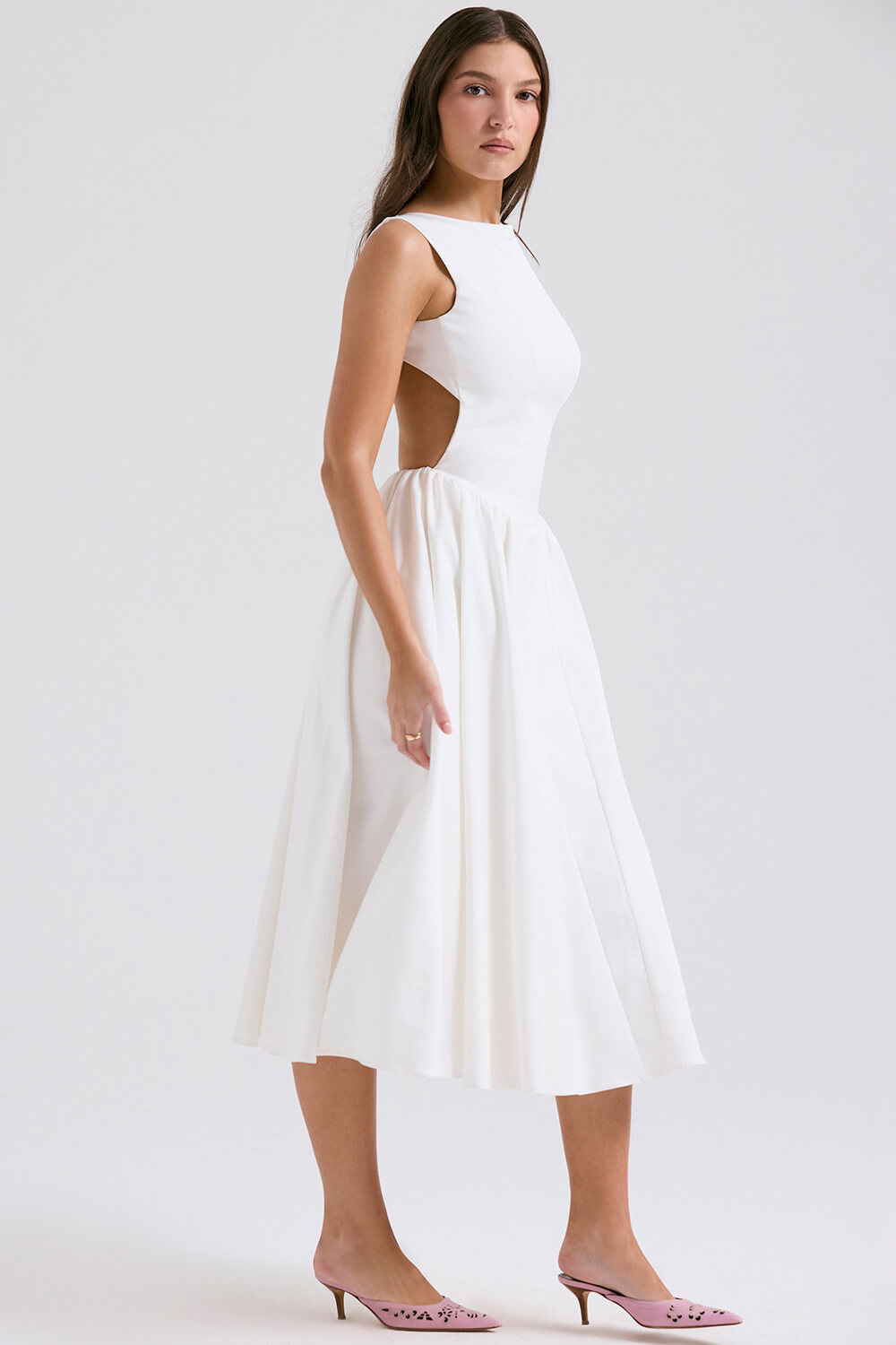 Stylish And Elegant Solid Color Trendy Round Neck Backless Sleeveless Midi Dress
