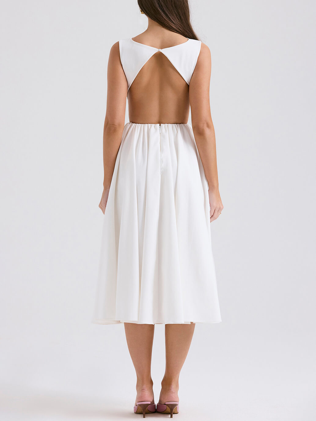 Stylish And Elegant Solid Color Trendy Round Neck Backless Sleeveless Midi Dress