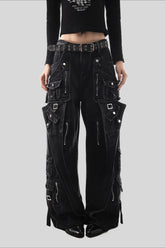 Deconstructed Buckle Cargo Wide Leg Jeans
