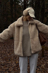 Lapel Collar Zip Up Fleece Coat
