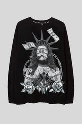 Statue Money Graphic Oversized Crew Neck Sweatshirt
