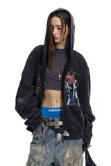 Graffiti Print Full Zip Oversized Hoodie