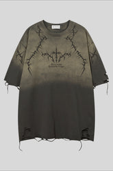 Distressed Cutout Washed Short Sleeve T-Shirt