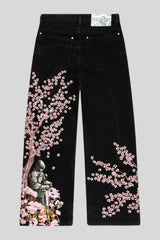 Samurai Blossom Embroidered Wide Leg Jeans