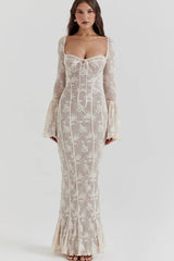 Sexy Square Collar Long Sleeve Maxi Dress