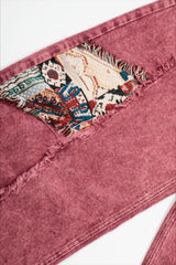 Pattern Patch Ankle Barrel Leg Jeans