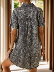 Virelli UrbanEase Denim Dress Pocketed Collared Short Sleeve Denim Dress