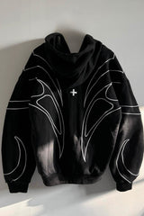 Abstract Piping Double Zip Hoodie