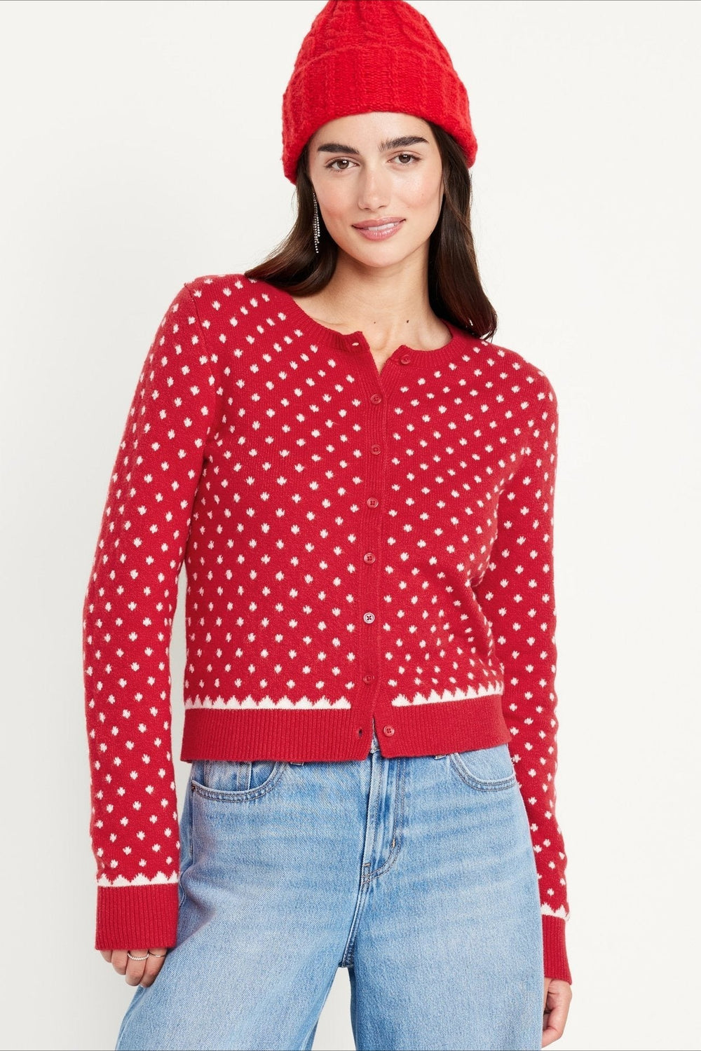 Christmas Red polka dots Dots Snowy Long Sleeve Sweater Red / One size