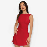 Round collar sleeveless mini dress