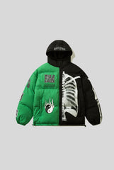 Skeleton Patch Color Block Puffer Jacket