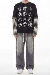 Manga Graphic Striped Layered Long Sleeve Tee