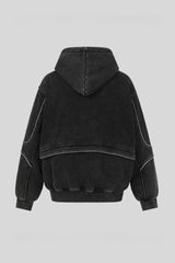 Washed Panel Seam Oversized Pullover Hoodie