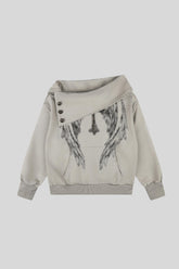 Asymmetric High Neck Angel Rhinestone Sweatshirt
