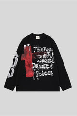 Graffiti Cross Graphic Waffle Long Sleeve Tee