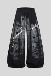 Distressed Script Graphic Wide Leg Sweatpants