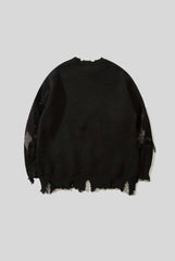 Raw Hem Skull Jacquard Oversized Sweater