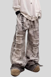 Mud Washed Cargo Wide Leg Denim Jeans
