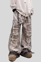 Mud Washed Cargo Wide Leg Denim Jeans