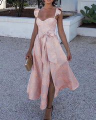 BRUNA - BUTTERFLY SLEEVE TIE WAIST PRINT DRESS