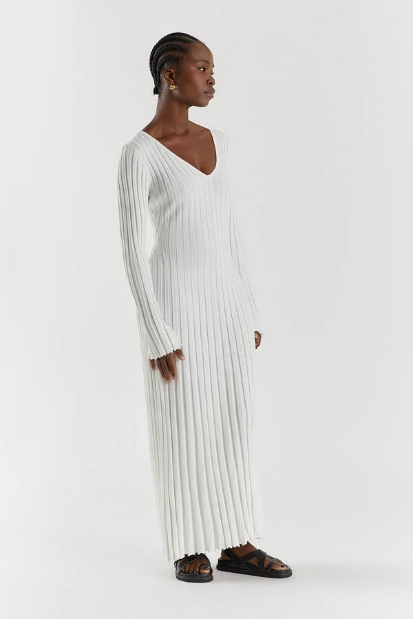 V-Neck Sleeved Knit Dress