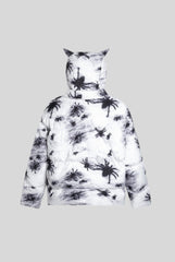 Spider Print Cat Ear Mask Hood Puffer Jacket