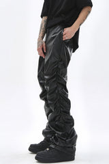 Ruched Faux Leather Straight Leg Pants