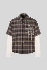 Layered Plaid Typography Embroidered Long Sleeve Shirt