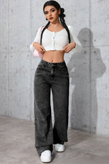 Casual High Waist Relaxed Straight Leg Jeans