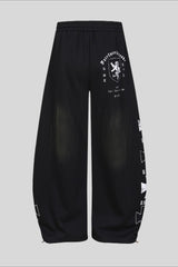 Deconstructed Typography Barrel Leg Sweatpants