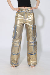 Street Style Metallic Cargo Straight Jean