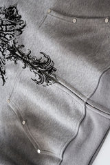 Washed Gothic Cross Full Zip Hoodie